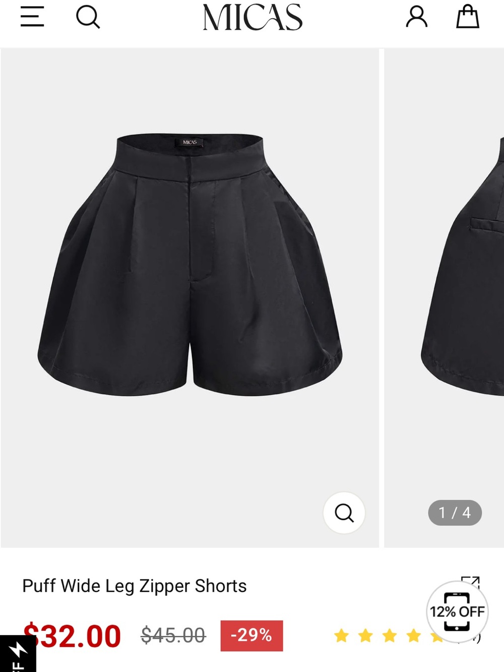 Micas High-Waist Puff Wide-Leg Shorts — Black